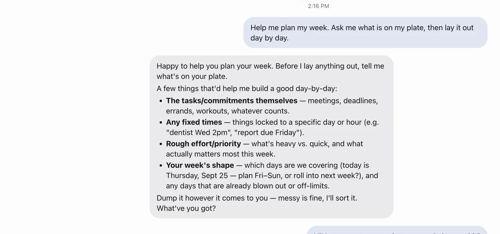 Chat planning the week